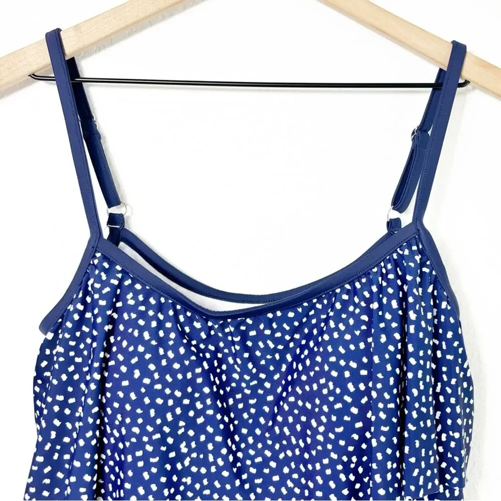 MAXINE OF HOLLYWOOD TRIPLE TIER WOMEN BLUE WHITE TANKINI SIZE 12 BRAND NEW